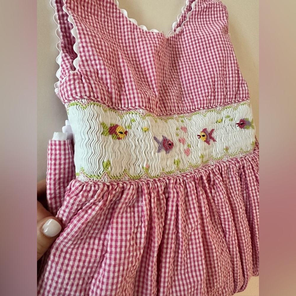 FRIENDS Pink Gingham Smocked Dress With Fish, Girls 6